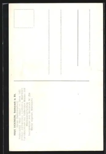 AK Bacharach a. Rh., Haus Sickingen, Inh. Johannes Lieberz