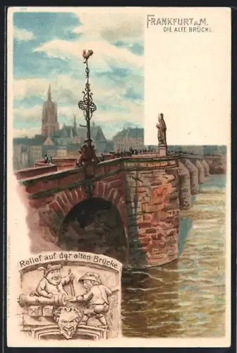 Künstler-AK Alt-Frankfurt, Alte Brücke, Relief auf der alten Brücke