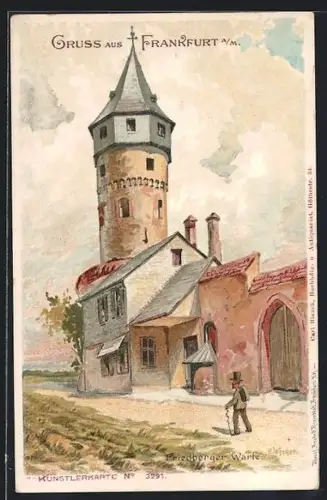 Künstler-AK Frankfurt-Ostend, Friedberger Warte