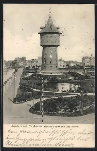 AK Cuxhaven, Bahnhofstrasse, Wasserturm
