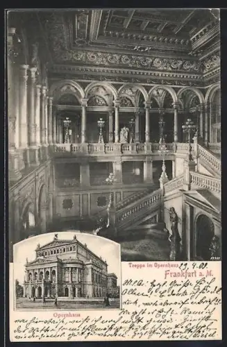 AK Frankfurt a. M., Opernhaus, Treppe, Aussenansicht