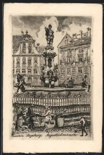 Künstler-AK Augsburg, Augustusbrunnen