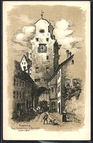 Künstler-AK Augsburg, Das Frauentor vom Dom aus