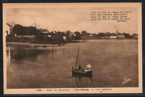 AK Port-Navalo, Vue générale du Golfe du Morbihan avec un bateau sur l`eau
