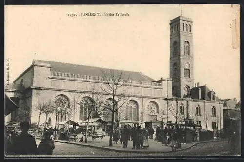 AK Lorient, Église St-Louis et marché animé devant l`église