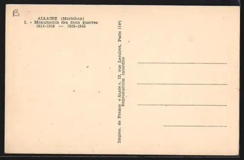 AK Allaire /Morbihan, Monuments des deux guerres 1914-1918 et 1939-1945