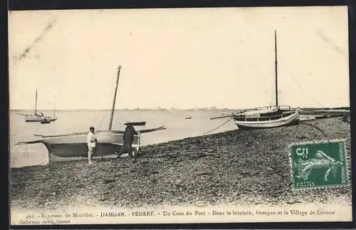 AK Damgan /Penèrf, Un Coin du Port avec Damgan et le Village de Larmor en arrière-plan