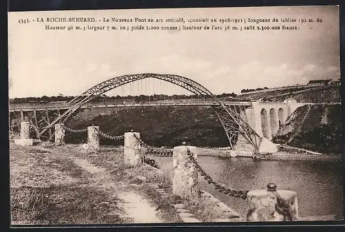 AK La Roche-Bernard, Le Nouveau Pont en arc articulé, construit en 1908-1911, vue sur la rivière et campagne