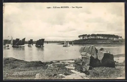 AK Île-aux-Moines, Les Régates en mer avec voiliers et paysage côtier