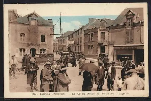 AK Locminé /Morbihan, La rue de Verdun et l`Hôtel des Voyageurs
