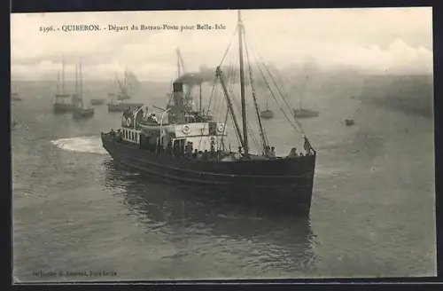 AK Quiberon, Départ du Bateau-Poste pour Belle-Île