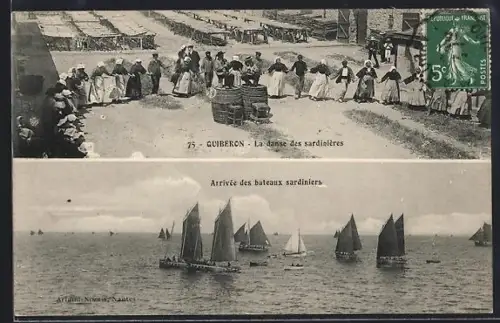 AK Quiberon, La danse des sardinières et arrivée des bateaux sardiniers