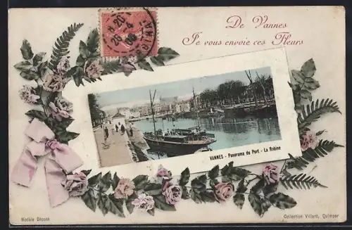 AK Vannes, Panorama du Port, La Rabine avec fleurs en décorations