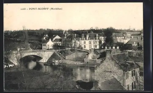 AK Pont-Scorff /Morbihan, Vue du pont et des bâtiments environnants