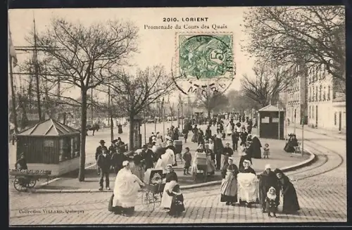 AK Lorient, Promenade du Cours des Quais animée avec promeneurs et arbres en hiver