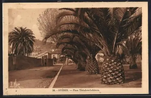 AK Hyères, Place Théodore-Lefebvre avec palmiers majestueux