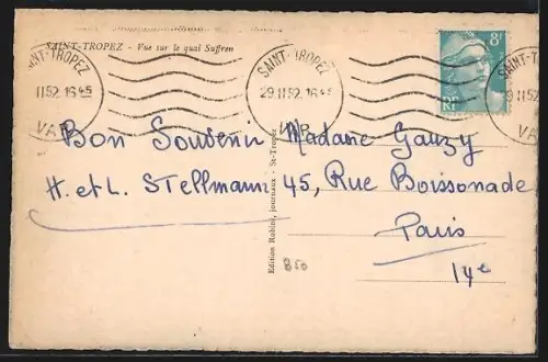 Künstler-AK Saint-Tropez, Vue sur le quai Suffren avec voiliers