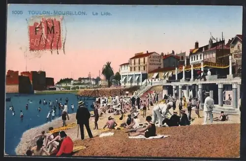 AK Toulon-Mourillon, Le Lido, plage animée avec baigneurs et promeneurs