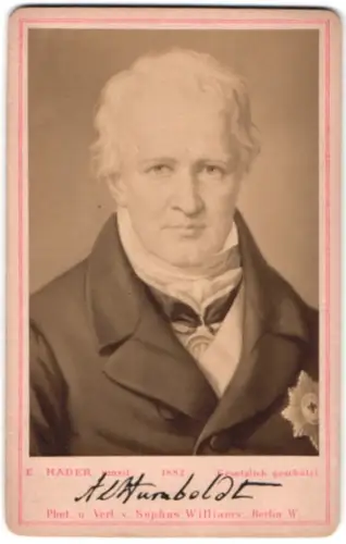 Fotografie Sophus Williams, Berlin, Portrait Alexander von Humboldt, deutscher Forschungsreisender