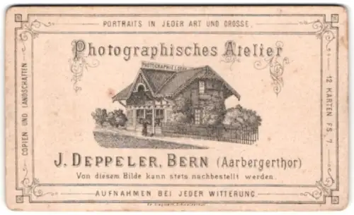 Fotografie J. Deppeler, Bern, Ansicht Bern, das Fotografische Atelierhaus mit Werbung für den Fotografen