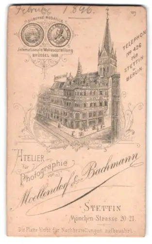 Fotografie Moellendorf & Bachmann, Stettin, Ansicht Stettin, Blick auf das Atelier Eckhaus, 1896