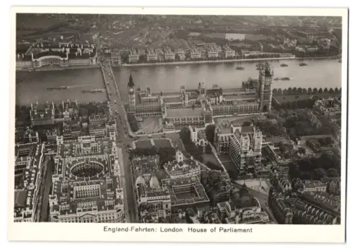 Fotografie Ansicht London, Blick vom Zeppelin auf das House of Parliament