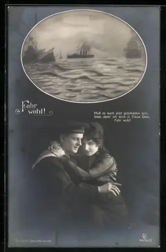 AK Kriegsschiffe im Gefecht, Matrose der Kaiserlichen Marine mit seiner Frau