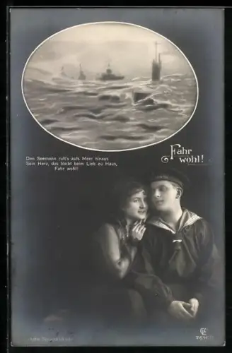 AK U-Boot auf Patrouillenfahrt, Matrose in Uniform mit Mützenband kaiserliche Marine