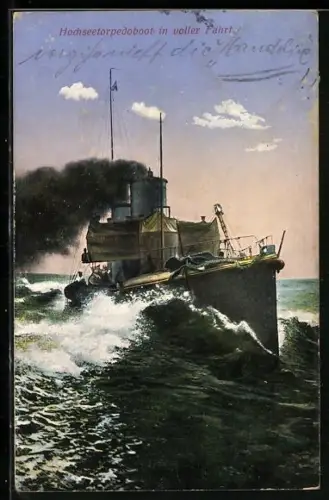 AK Kriegsschiff, Hochseetorpedoboot in voller Fahrt