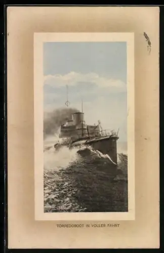 AK Torpedoboot in voller Fahrt, Kriegsschiff