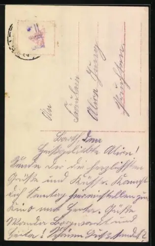 AK Matrose der Kaiserlichen Marine küsst seine Frau, Kriegsschiff im Hintergrund