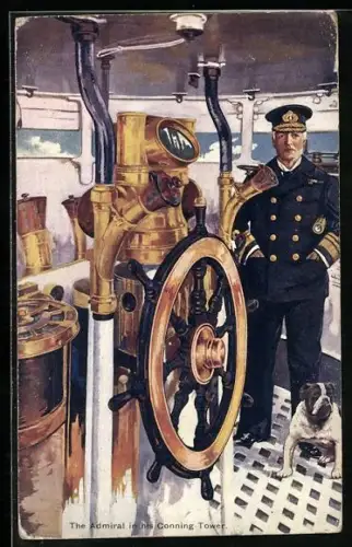 Künstler-AK Admiral auf der Brücke eines Kriegsschiffes