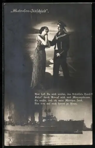 AK Kreuzer der Kaiserlichen Marine bei Ausfahrt, Matrose bei Abschied von seiner Frau, Kriegsschiff