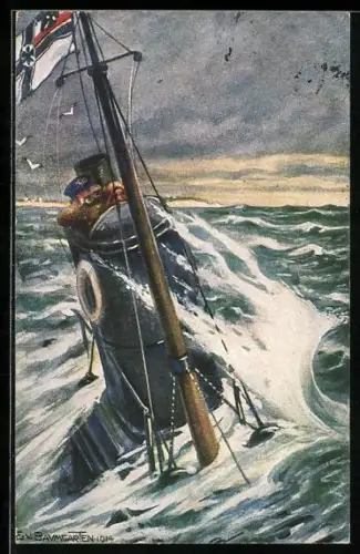 AK Deutsches Unterseeboot auf Patrouille an der englischen Küste, U-Boot