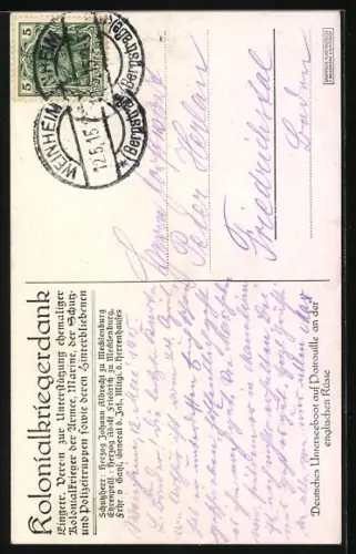 AK Deutsches Unterseeboot auf Patrouille an der englischen Küste, U-Boot