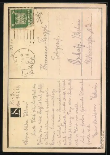 AK Beiboot mit Aussenbordmotor, Werbung für Aussenbordmotoren