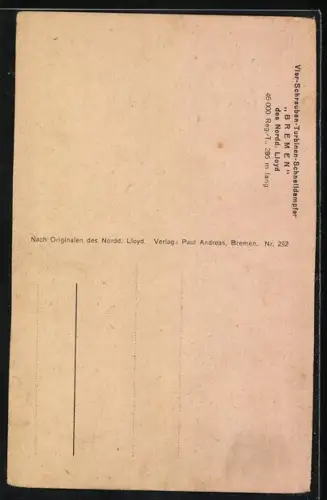 AK Passagierschiff Bremen, Vier-Schrauben-Turbinen-Schnelldampfer des Norddeutschen Lloyd