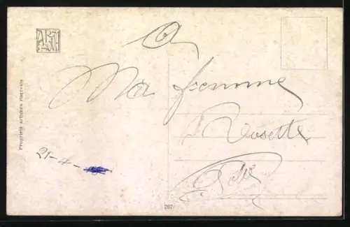 Künstler-AK C. Monestier: Mann und Frau stehen am Ufer und halten sich in den Armen