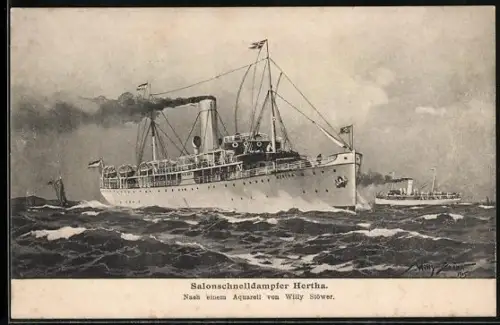 Künstler-AK Willy Stoewer: Salonschnelldampfer Hertha in Fahrt