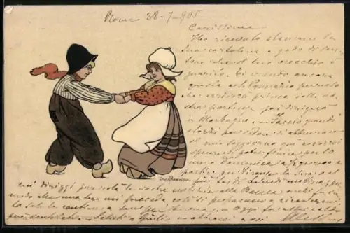 Künstler-AK Ethel Parkinson: kleines niederländisches Paar in Tracht