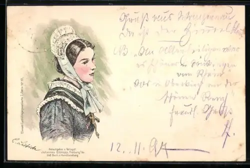 Künstler-AK Curt Liebich: Attraktive junge Frau mit Haube im Profil
