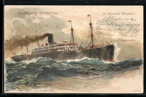 Künstler-AK Hans Bohrdt: An Bord des Doppelschrauben-Postdampfers Patricia