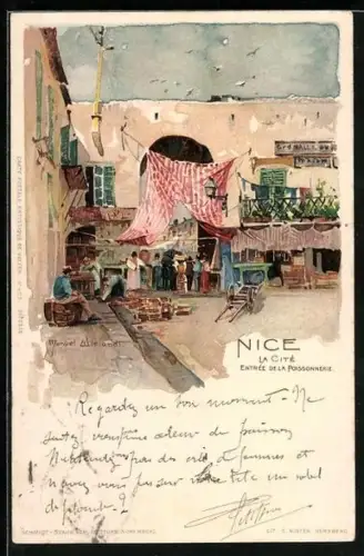 Künstler-AK Manuel Wielandt: Nice, La Cité - Entrée de la Poissonerie