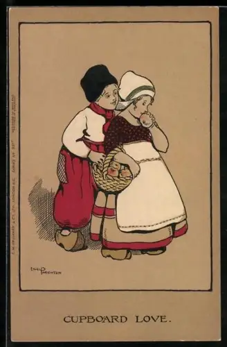 Künstler-AK Ethel Parkinson: Cupboard Love, Holländisches Paar mit Apfelkorb