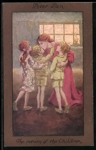 Künstler-AK S. Barham: The return of the Children, Mutter umarmt Kinder