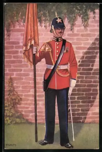 Künstler-AK Garderegiment Prinses Irene, Ceremoniele tenue Adjudant-onderofficier-vaandeldrager