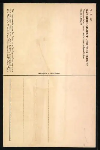 Künstler-AK Garderegiment Prinses Irene, Ceremoniele tenue Adjudant-onderofficier-vaandeldrager