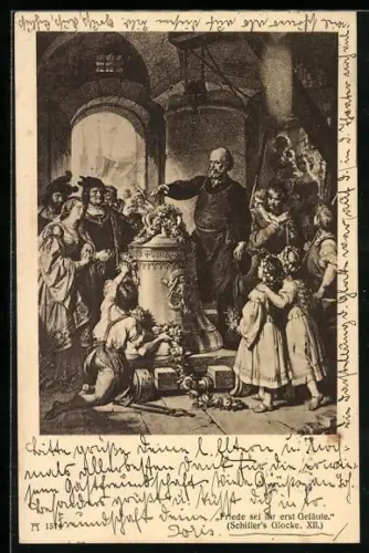 AK Szene aus Schillers Glocke, Friede sei ihr erst Geläute