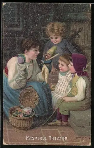 Künstler-AK Hermann Kaulbach: Kinder spielen Kasperle-Theater