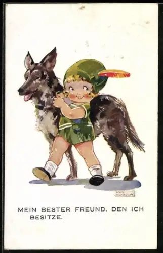 Künstler-AK Agnes Richardson: kleines Mädchen mit ihrem Hund